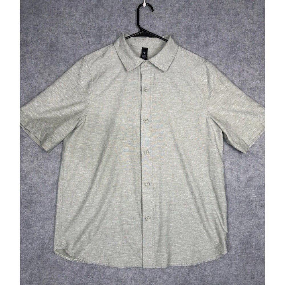 Lululemon LuluLinen Short Sleeve Button Up Shirt Men's Medium Green Linen Blend